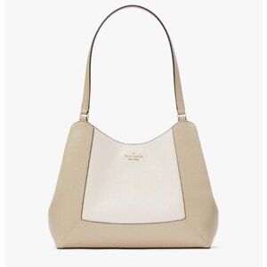 Kate Spade Womens Pebbled Leather Lena Sand Colorblock Large Shoulder Bag New